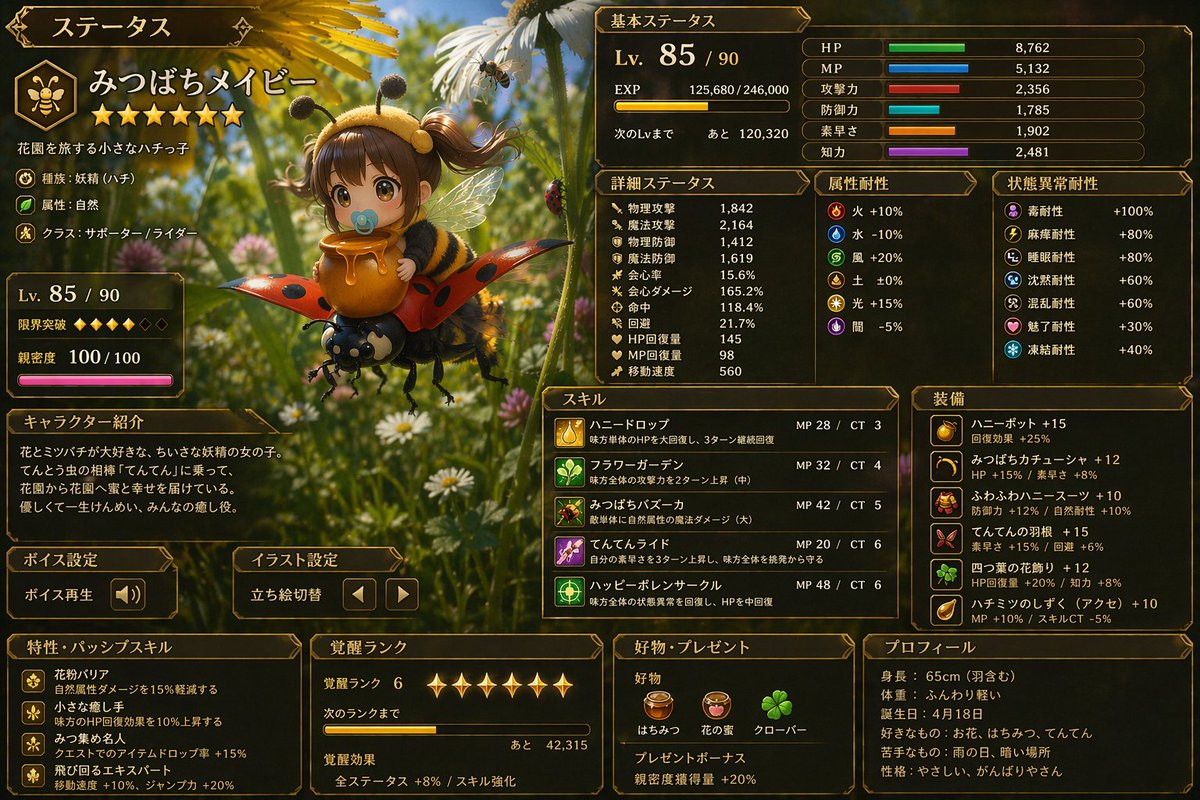 Japanese RPG character status screen