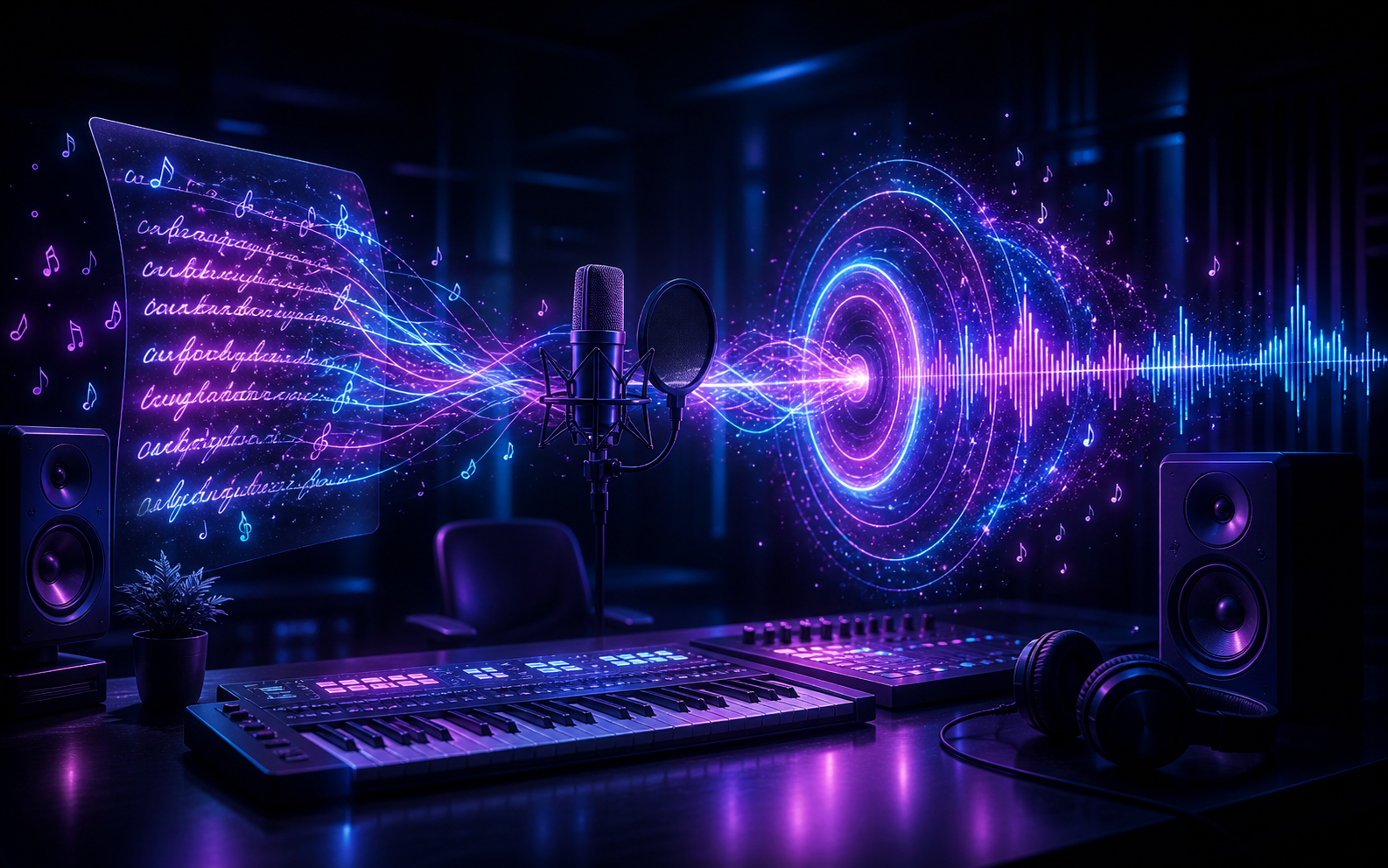 Illustration of structured lyrics becoming vocal audio waves